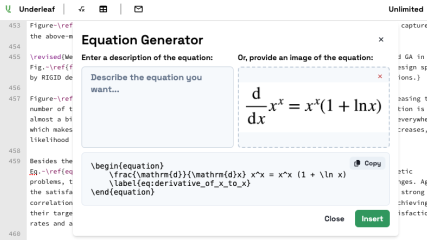 Generate math equations and tables Image